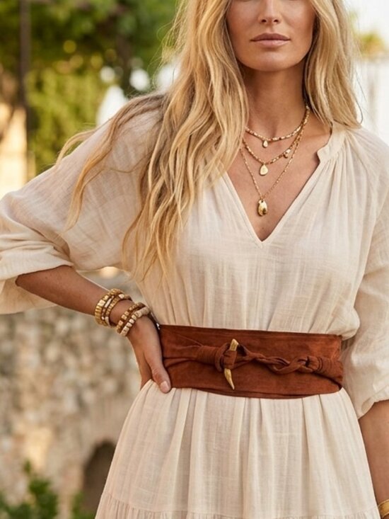 Vintage Artisan Accessories - Beautiful, Unique Artisan Chic Boho Cognac Suede Obi Belt M